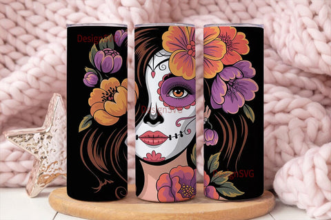 Sugar Skull Floral 20oz Tumbler Wrap Sublimation DesignSVG 