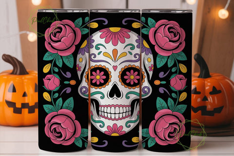 Sugar Skull Floral 20oz Tumbler Wrap Sublimation PixelChick 