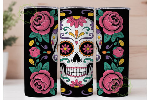 Sugar Skull Floral 20oz Tumbler Wrap Sublimation PixelChick 
