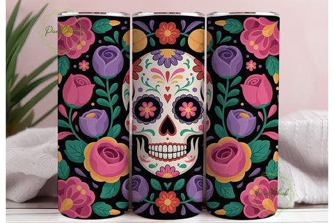 Sugar Skull Floral 20oz Tumbler Wrap Sublimation PixelChick 