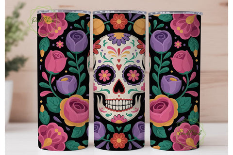 Sugar Skull Floral 20oz Tumbler Wrap Sublimation PixelChick 