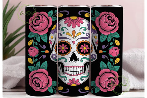 Sugar Skull Floral 20oz Tumbler Wrap Sublimation PixelChick 
