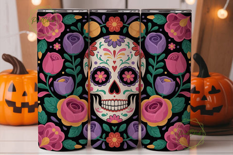 Sugar Skull Floral 20oz Tumbler Wrap Sublimation PixelChick 