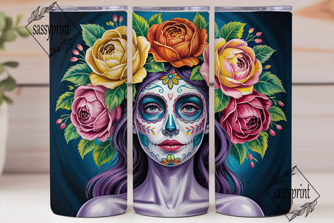 Sugar Skull Floral 20oz Tumbler Wrap Sublimation sassyprint 