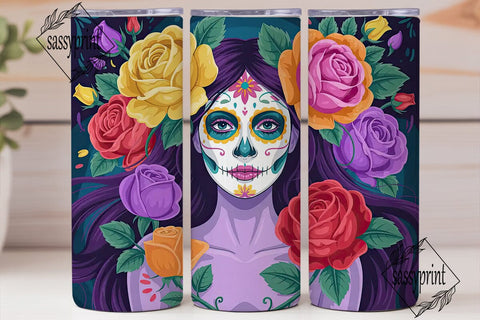 Sugar Skull Floral 20oz Tumbler Wrap Sublimation sassyprint 