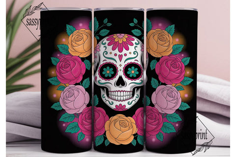 Sugar Skull Floral 20oz Tumbler Wrap Sublimation sassyprint 