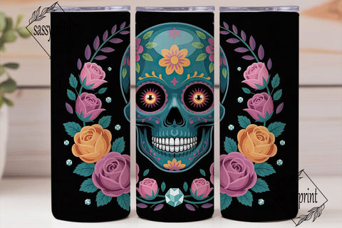 Sugar Skull Floral 20oz Tumbler Wrap Sublimation sassyprint 