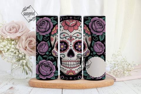 Sugar Skull Floral 20oz Tumbler Wrap Sublimation sassyprint 