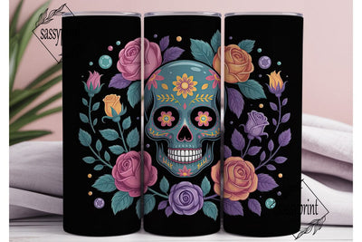 Sugar Skull Floral 20oz Tumbler Wrap Sublimation sassyprint 