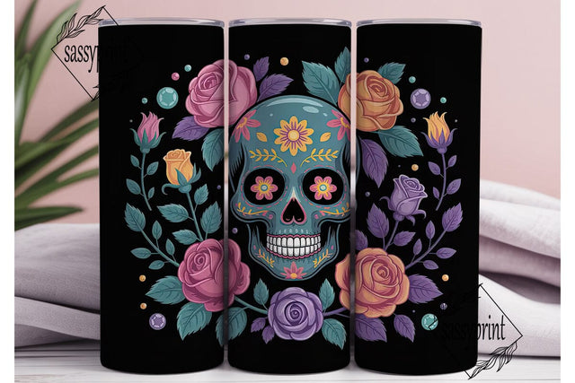 Sugar Skull Floral 20oz Tumbler Wrap Sublimation sassyprint 