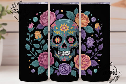Sugar Skull Floral 20oz Tumbler Wrap Sublimation sassyprint 