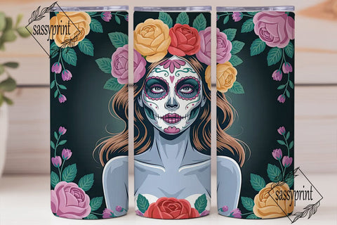 Sugar Skull Floral 20oz Tumbler Wrap Sublimation sassyprint 