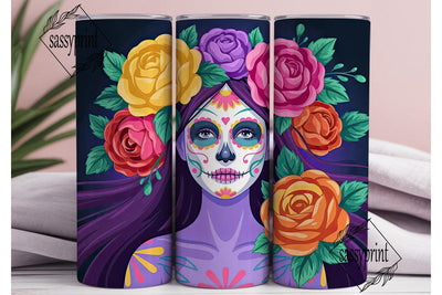 Sugar Skull Floral 20oz Tumbler Wrap Sublimation sassyprint 