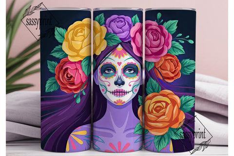 Sugar Skull Floral 20oz Tumbler Wrap Sublimation sassyprint 
