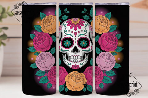 Sugar Skull Floral 20oz Tumbler Wrap Sublimation sassyprint 