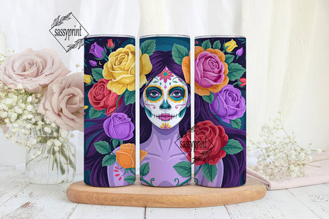 Sugar Skull Floral 20oz Tumbler Wrap Sublimation sassyprint 
