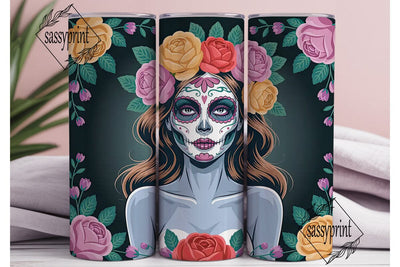Sugar Skull Floral 20oz Tumbler Wrap Sublimation sassyprint 