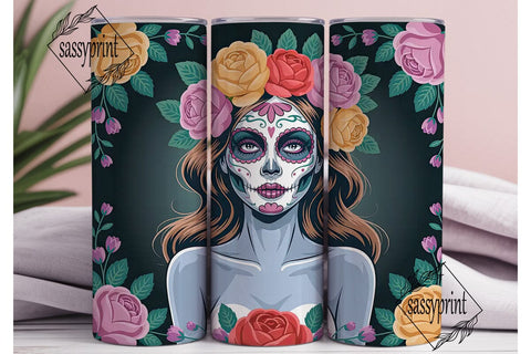 Sugar Skull Floral 20oz Tumbler Wrap Sublimation sassyprint 