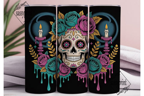 Sugar Skull Floral 20oz Tumbler Wrap Sublimation sassyprint 
