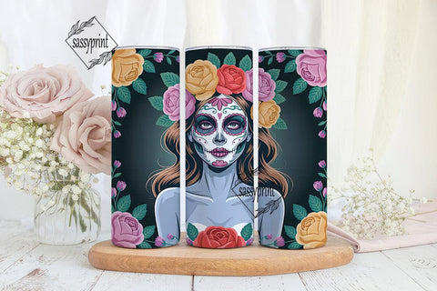Sugar Skull Floral 20oz Tumbler Wrap Sublimation sassyprint 