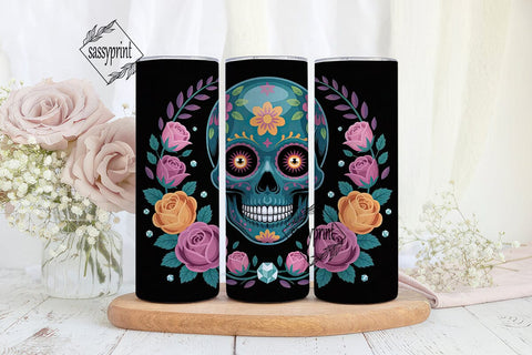 Sugar Skull Floral 20oz Tumbler Wrap Sublimation sassyprint 