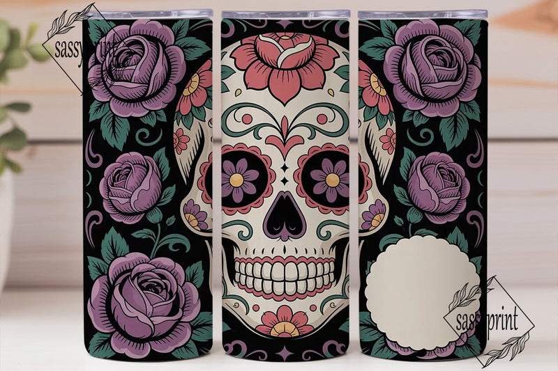 Sugar Skull Floral 20oz Tumbler Wrap Sublimation sassyprint 