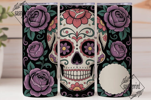 Sugar Skull Floral 20oz Tumbler Wrap Sublimation sassyprint 