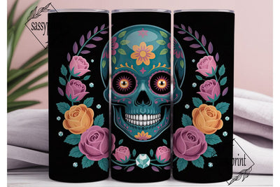 Sugar Skull Floral 20oz Tumbler Wrap Sublimation sassyprint 