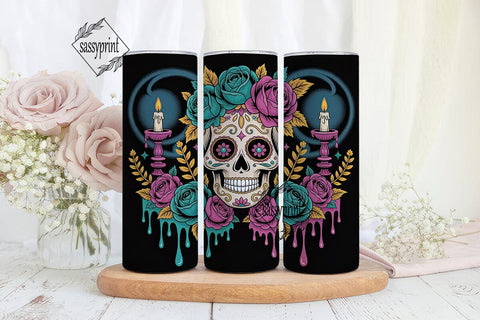 Sugar Skull Floral 20oz Tumbler Wrap Sublimation sassyprint 