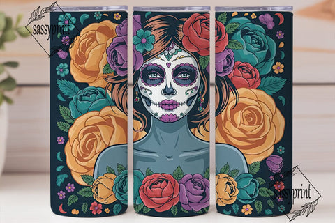 Sugar Skull Floral 20oz Tumbler Wrap Sublimation sassyprint 