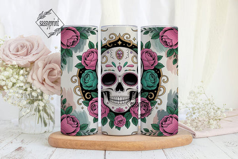 Sugar Skull Floral 20oz Tumbler Wrap Sublimation sassyprint 