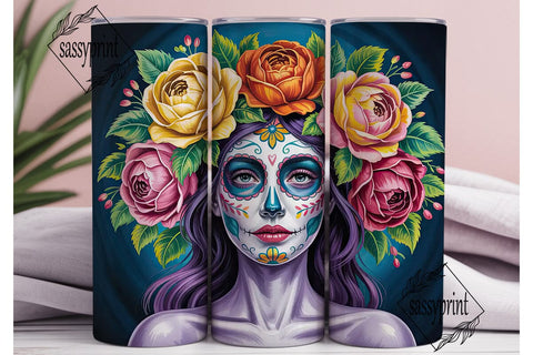 Sugar Skull Floral 20oz Tumbler Wrap Sublimation sassyprint 