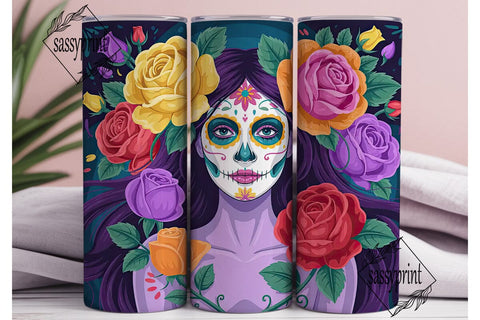 Sugar Skull Floral 20oz Tumbler Wrap Sublimation sassyprint 