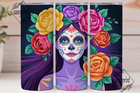 Sugar Skull Floral 20oz Tumbler Wrap Sublimation sassyprint 