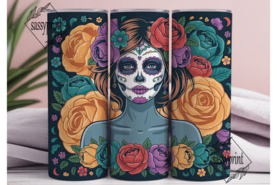 Sugar Skull Floral 20oz Tumbler Wrap Sublimation sassyprint 
