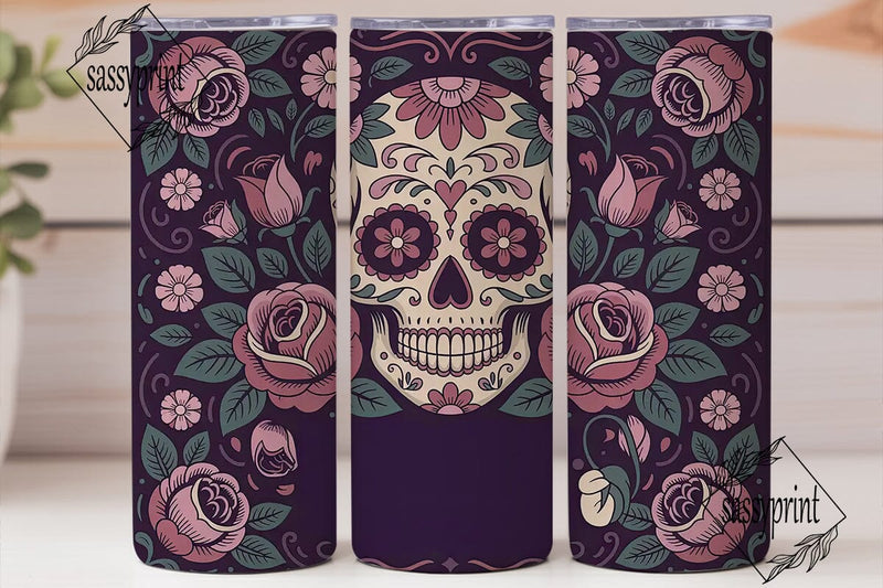 Sugar Skull Floral 20oz Tumbler Wrap Sublimation sassyprint 
