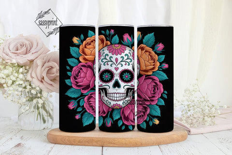 Sugar Skull Floral 20oz Tumbler Wrap Sublimation sassyprint 