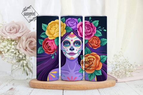 Sugar Skull Floral 20oz Tumbler Wrap Sublimation sassyprint 