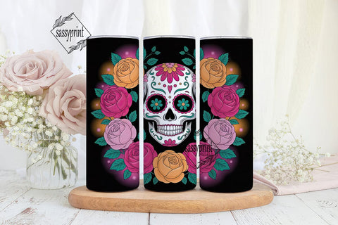 Sugar Skull Floral 20oz Tumbler Wrap Sublimation sassyprint 