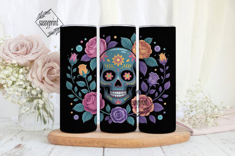 Sugar Skull Floral 20oz Tumbler Wrap Sublimation sassyprint 