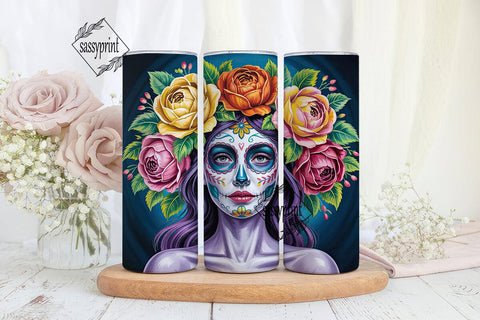 Sugar Skull Floral 20oz Tumbler Wrap Sublimation sassyprint 