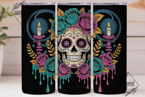 Sugar Skull Floral 20oz Tumbler Wrap Sublimation sassyprint 