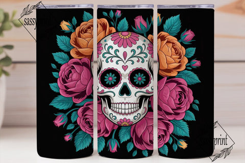Sugar Skull Floral 20oz Tumbler Wrap Sublimation sassyprint 