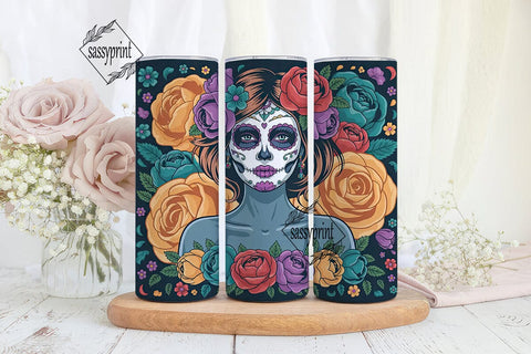Sugar Skull Floral 20oz Tumbler Wrap Sublimation sassyprint 