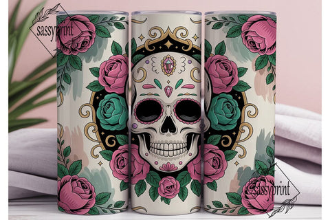 Sugar Skull Floral 20oz Tumbler Wrap Sublimation sassyprint 