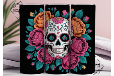 Sugar Skull Floral 20oz Tumbler Wrap Sublimation sassyprint 