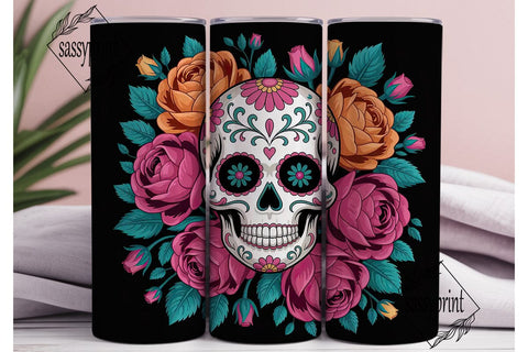 Sugar Skull Floral 20oz Tumbler Wrap Sublimation sassyprint 