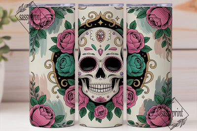 Sugar Skull Floral 20oz Tumbler Wrap Sublimation sassyprint 