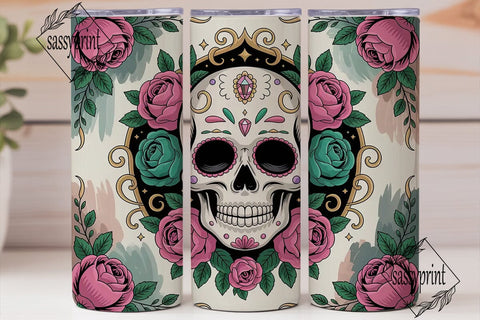 Sugar Skull Floral 20oz Tumbler Wrap Sublimation sassyprint 
