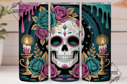 Sugar Skull Floral 20oz Tumbler Wrap Sublimation sassyprint 